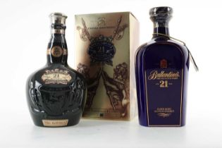CHIVAS ROYAL SALUTE 21 YEAR OLD EMERALD DECANTER AND BALLANTINE'S 21 YEAR OLD DECANTER BLENDED WHISK
