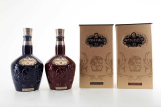 CHIVAS ROYAL SALUTE 21 YEAR OLD RUBY AND SAPPHIRE DECANTERS BLENDED WHISKY