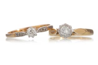 TWO DIAMOND SOLITAIRE RINGS,