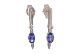 PAIR OF TANZANITE AND DIAMOND EARRINGS, EIGHTEEN CARAT WHITE GOLD,