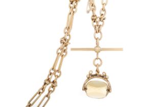 GOLD CHAIN WITH GEM SET SWIVEL FOB,