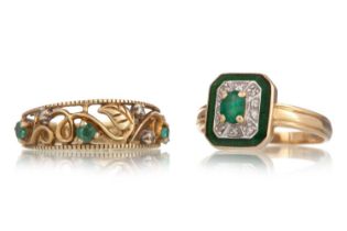 TWO EMERALD AND DIAMOND RINGS,