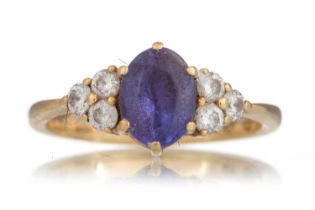 TANZANITE AND DIAMOND RING, EIGHTEEN CARAT GOLD,