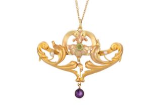 GEM SET PENDANT IN THE MANNER OF THE SUFFRAGETTE STYLE,