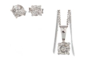 DIAMOND PENDANT AND EARRING SET,