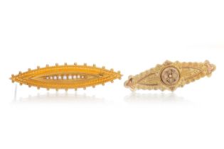 TWO VICTORIAN GOLD BAR BROOCHES,