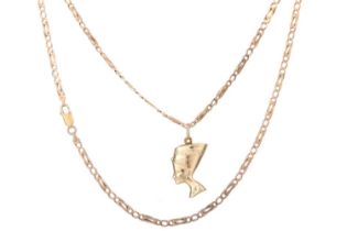 NINE CARAT GOLD NEFERTITI PENDANT,