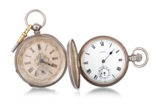 TWO SILVER CASED POCKET WATCHES,