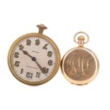 A CYMA ROLLED GOLD FULL HUNTER POCKET WATCH AND A WALTHAM EIGHT DAYS WATCH
