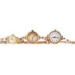 THREE LADY'S GOLD CASED WRIST WATCHES