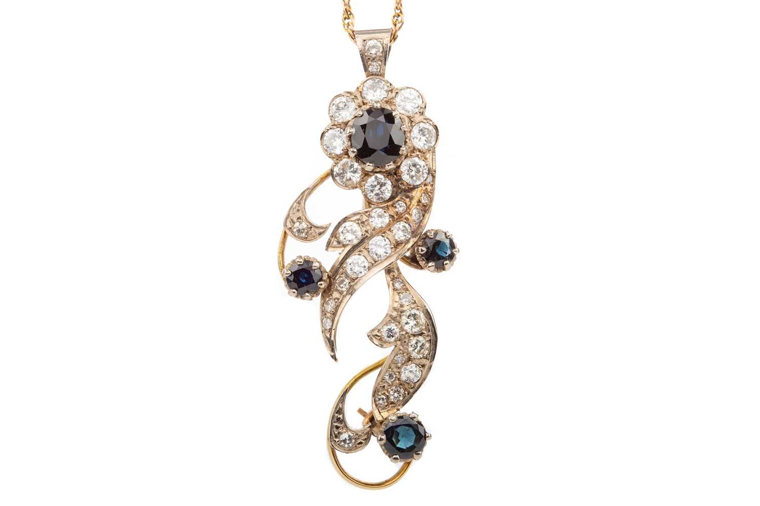 A SAPPHIRE AND DIAMOND PENDANT BROOCH - Image 2 of 2