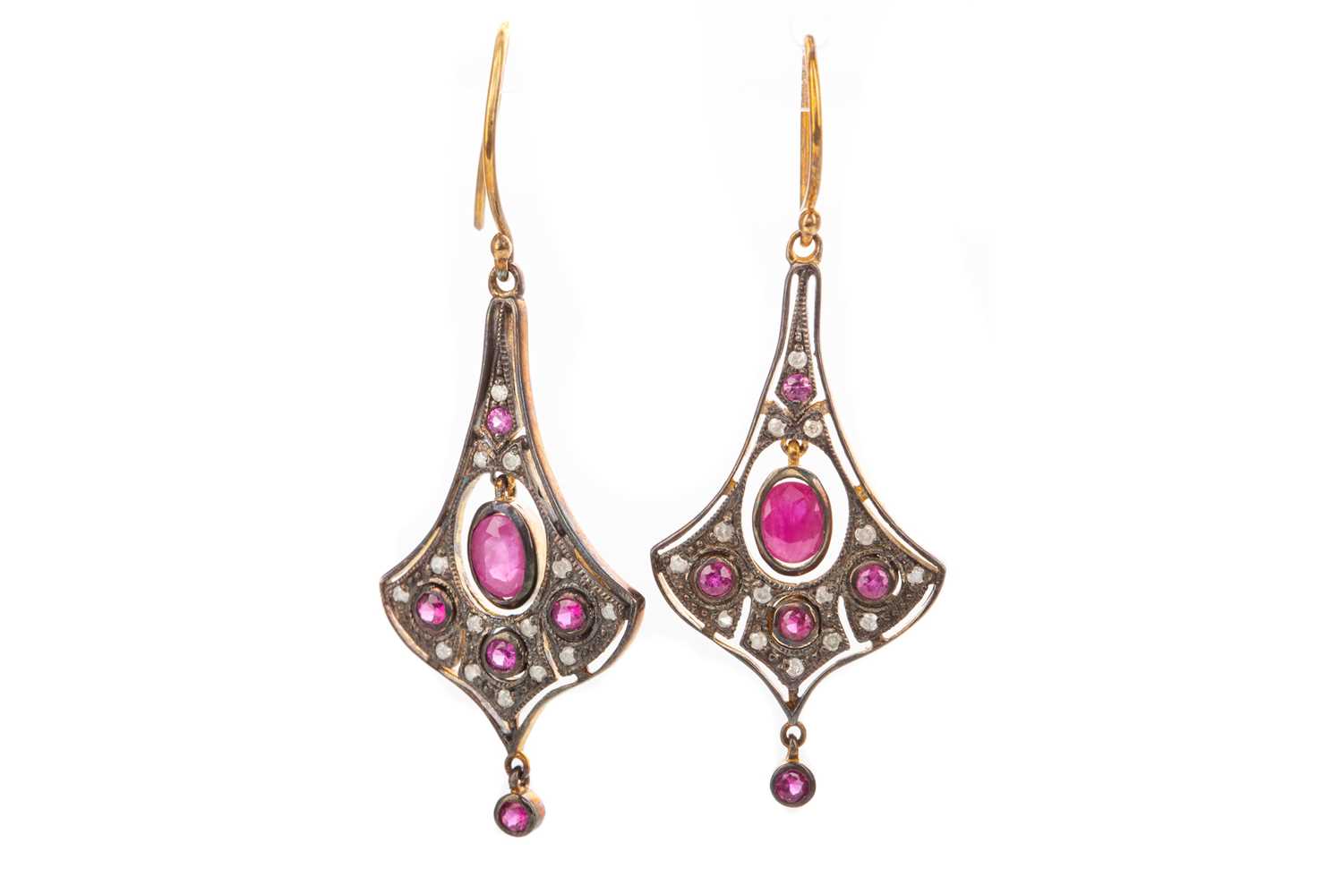 A PAIR OF RUBY AND DIAMOND EARRINGS