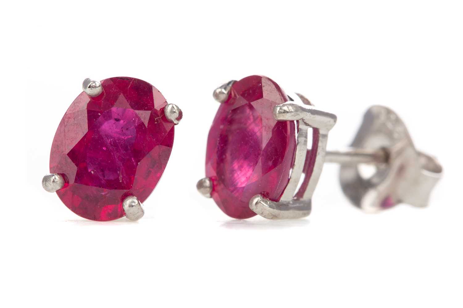 A PAIR OF TREATED RUBY STUD EARRINGS