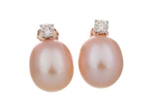 PAIR OF PEARL AND DIAMOND STUD EARRINGS