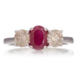 CERTIFICATED GLASS FILLED RUBY AND DIAMOND RING