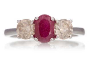 CERTIFICATED GLASS FILLED RUBY AND DIAMOND RING