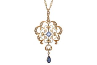 SAPPHIRE AND PEARL HOLBEIN PENDANT,
