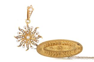 SEED PEARL PENDANT, ALONG WITH A MOURNING BROOCH,