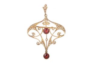 EDWARDIAN GARNET AND PEARL HOLBEIN,