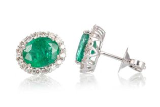 PAIR OF EMERALD AND DIAMOND EARRINGS,