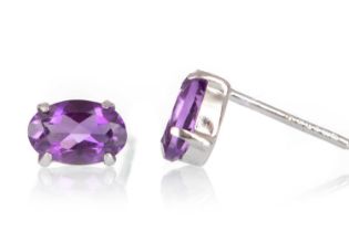 PAIR OF AMETHYST STUD EARRINGS,