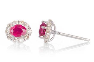 PAIR OF RUBY AND DIAMOND EARRINGS,