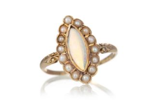 OPAL AND SEED PEARL RING,