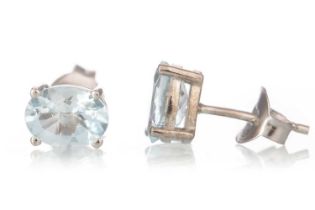 PAIR OF AQUAMARINE STUD EARRINGS,