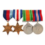 SEVEN WWII SERVICE MEDALS, ALONG WITH A SET OF MINIATURES