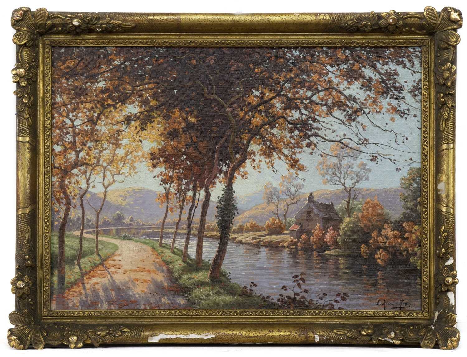 RIVER SCENE, AN OIL BY RENE CHARLES EDMOND HIS