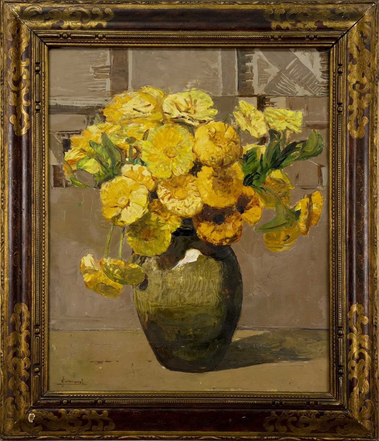 FLOWER PIECE, AN OIL BY JOSEPH VICTOR COMMUNAL