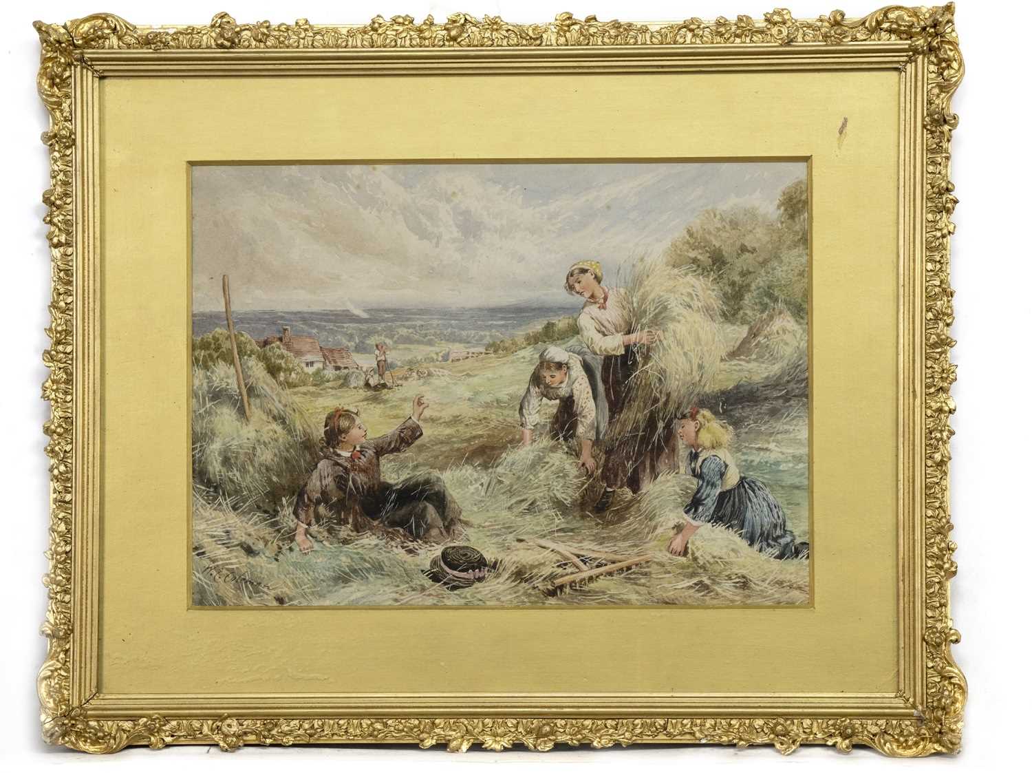 HARVEST SCENE, A WATERCOLOUR BY WILLIAM STEPHEN COLEMAN