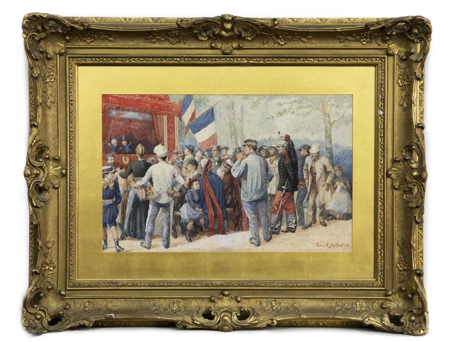 FRENCH PUNCH & JUDY SHOW, A WATERCOLOUR BY EVERARD HOPKINS