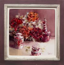 * ETHEL WALKER (SCOTTISH b. 1941) RED GLASS AND ROSES