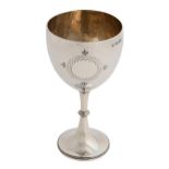 A Victorian silver goblet, engraved with a dog and, to the reverse, vacant cartouche, 15.5cm h, by