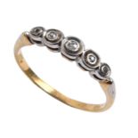 A five stone chip-diamond ring, illusion set, gold hoop, mark rubbed, 2g, size M The collection of