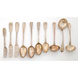 Miscellaneous silver flatware, George III - Victorian, to include a pair of sauce ladles, Fiddle and