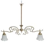 An Art Nouveau brass twin branch hanging light, early 20th c, adapted, 62cm h, 81cm l The collection