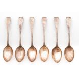 A set of six Edwardian silver dessert spoons, Old English pattern, initialled T, by John Round & Son