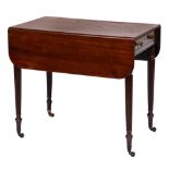 A George IV mahogany drop leaf table, on reeded tapering turned legs and brass castors, 71cm h; 80 x