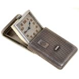 A Swiss silver purse watch, c1930, with square dial, engine turned, 30 x 42mm, marked 925 SD