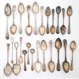 Miscellaneous silver teaspoons and other small flatware, George III-Victorian, 12ozs 5dwts The