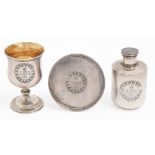 A Victorian silver communion set of Visitation of the Sick, engraved with the sacred monogram,
