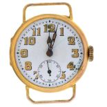 A Swiss 9ct gold wristwatch, with enamel dial, wire lugs, 32mm diam, import marked London 1925 The
