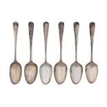 A set of six George III silver scroll back teaspoons, engraved with contemporary initials M*O,