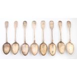 Eight silver tablespoons, George III - Victorian, Fiddle pattern, pairs and composed pairs, all