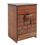 A Victorian stained wood collector's cabinet, of sixteen drawers with brass knob, 45cm h; 23 x 30cm,