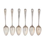 A set of six George III silver teaspoons, bright cut Old English pattern, maker IE, London 1791, 1oz