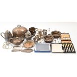 Miscellaneous plated ware, late 18th-early 20th c, to include a loving cup, lady's tankard, wine