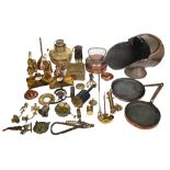 Miscellaneous 19th c English copper and brass bygones, to include a sheet brass candle box, two